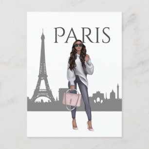 Schönes Girl mit Eiffelturm Postkarte