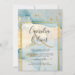 Schönes Glas Gold Hochzeit einladen Türkis Einladung