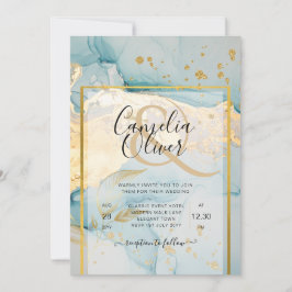Schönes Glas Gold Hochzeit einladen Türkis Einladung