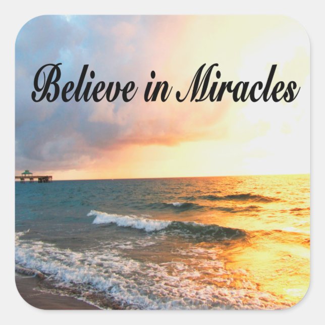 SCHÖNES GLAUBEN IN MIRACLES SUNRISE DESIGN QUADRATISCHER AUFKLEBER (Vorderseite)