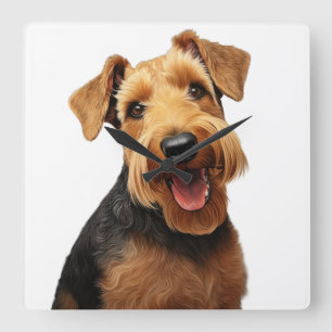 SCHÖNES GLÜCKLICHES GUH TERRIER DOG QUADRATISCHE WANDUHR