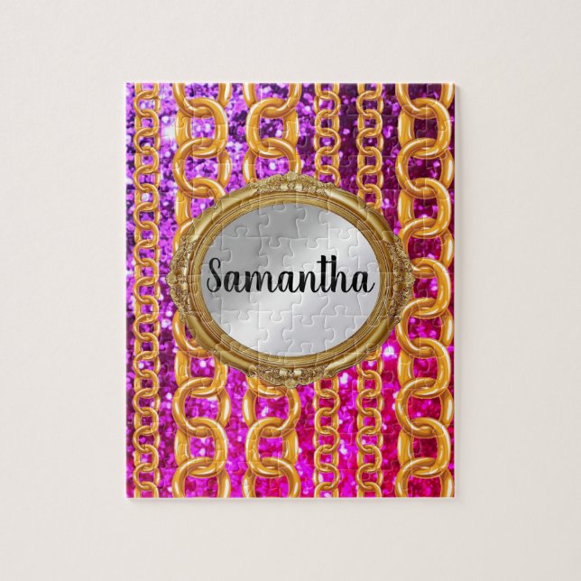 Schönes Gold Glitzer Monogram Chic Elegant (Vertikal)