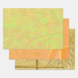 Schönes Gold Orange Green Floral Muster Geschenkpapier Set