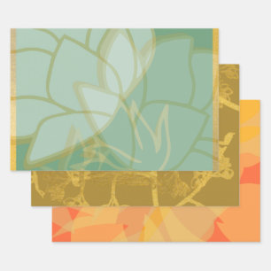 Schönes Gold Turquoise Orange Floral Geschenkpapier Set