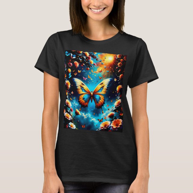 Schönes Golden Butterfly Design T-Shirt (Vorderseite)