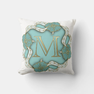 Schönes Golden Look Initial M Blauer Flora Kissen