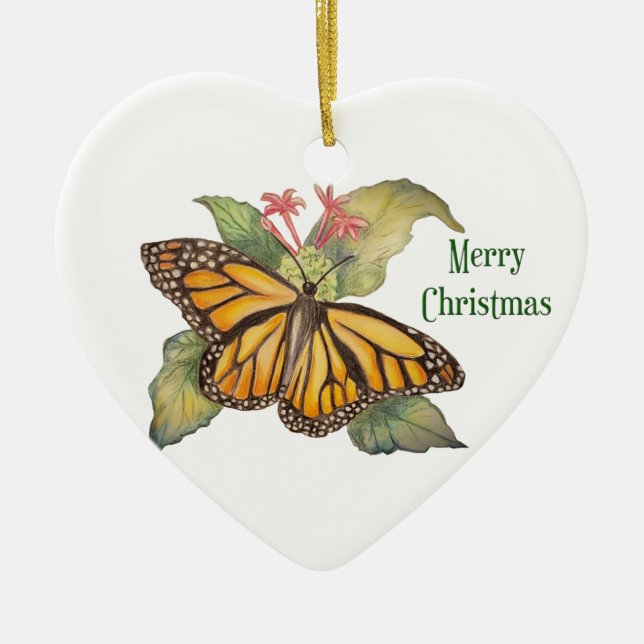 Schönes Goldenes Monarch Schmetterlingsgemälde Keramik Ornament (Vorne)