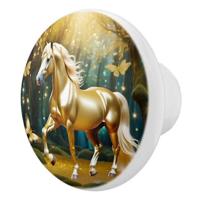 Schönes goldenes Pferd, Fantasiekunst Keramikknauf (Rechts)