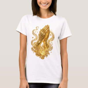 Schönes Goldenes PRAYING HANDS Slogan T-Shirt