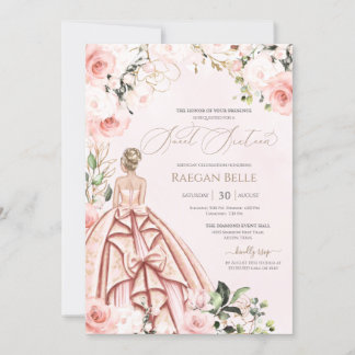 Schönes Gown Hübsch in Rosa Blush Rose Sweet 16 Einladung