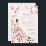 Schönes Gown Hübsch in Rosa Blush Rose Sweet 16 Einladung<br><div class="desc">Elegantes luxuriöses Design mit weichen Rosen und weißen Rosen,  goldenen Akzenten und einer schönen Puppe in einem luxuriösen glamourösen,  blumigen Ball-Gown. Der gesamte Text ist vollständig anpassbar.</div>