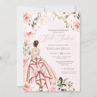 Schönes Gown Hübsch in Rosa Blush Rose Sweet 16 Einladung