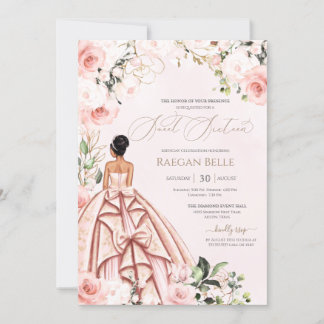 Schönes Gown Hübsch in Rosa Blush Rose Sweet 16 Einladung