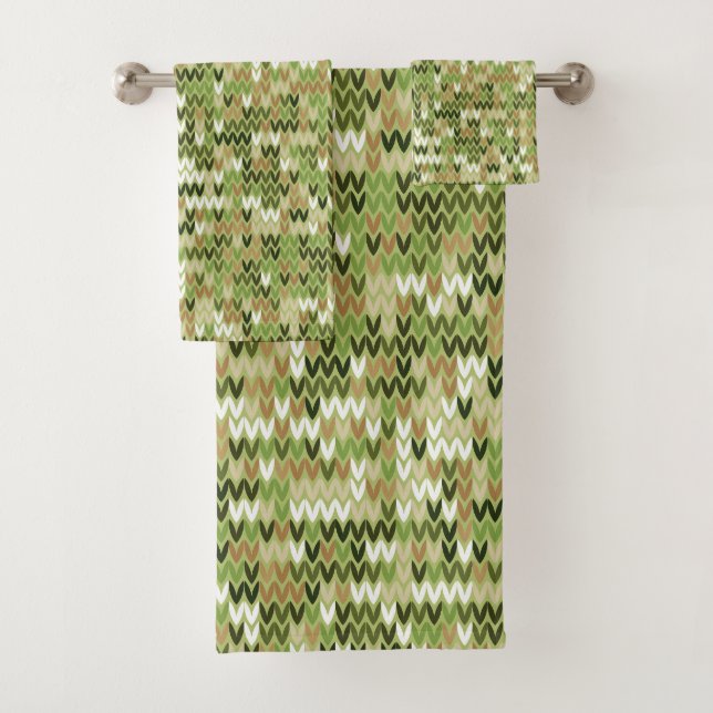 Schönes grandioses Strick in grüner Olivenfarbe Badhandtuch Set (Insitu)