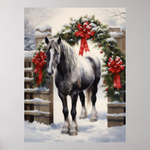 Schönes Graues Pferd mit Wintergarten Weihnachten