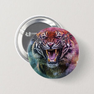Schönes Growling Bengalisch Tiger Face Foto Button