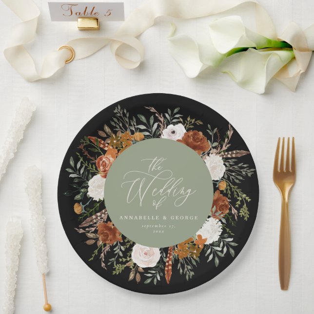 Schönes Grün florale rustikale elegante moderne Ho Pappteller (Hochzeit)