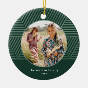 Schönes grün geometrisches Muster Foto Weihnachten Keramik Ornament