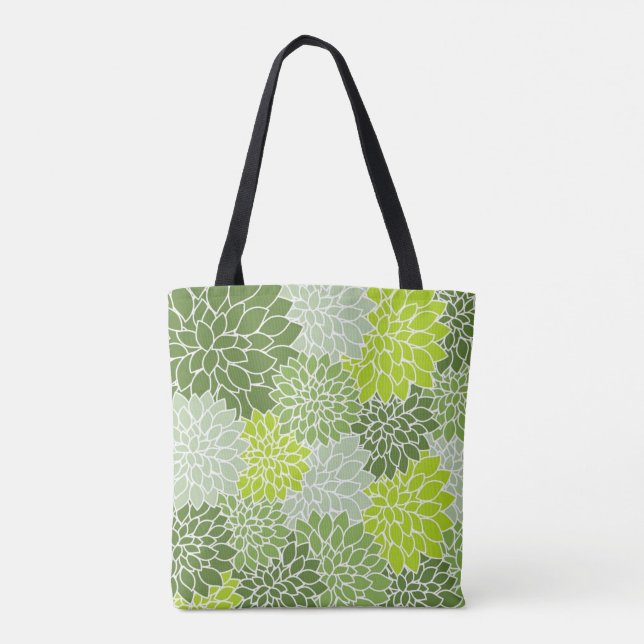 Schönes Grün und Gray Dahlia Floral Tasche (Rückseite)