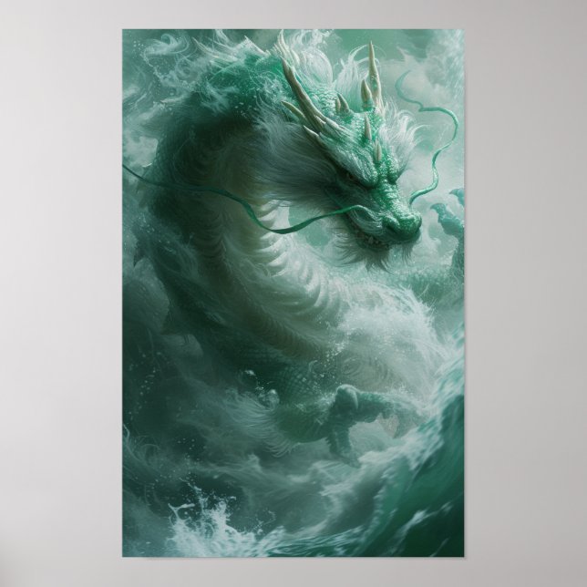 Schönes Grün und Weiß Drachen Schwimmplakat Poster (Vorne)