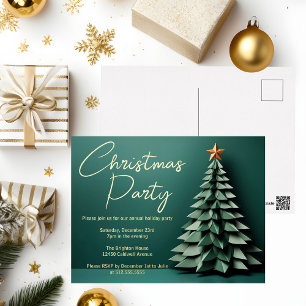 Schönes Grün Weihnachten Party Kunstbaum Gold Folie Einladungspostkarte