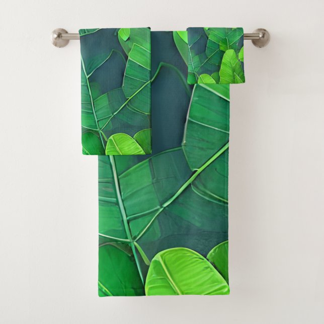 Schönes, grünes Blätter Muster Badhandtuch Set (Insitu)