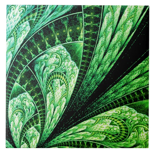 Schönes grünes Fraktal Design Digitale Kunst Fliese (Vorderseite)