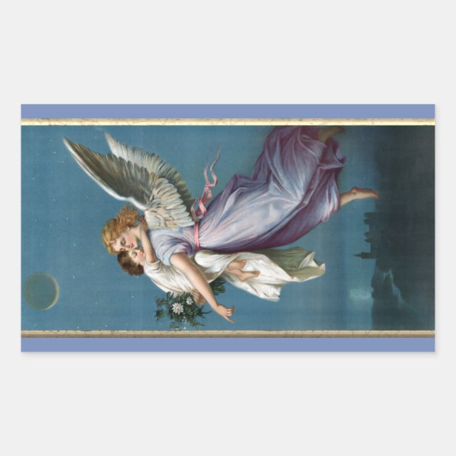Schönes Guardian Angel Malerei Rechteckiger Aufkleber (Vorderseite)