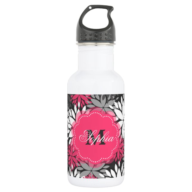 Schönes, gürtnisch angesagtes Monogramm-Blumenmust Trinkflasche (Vorderseite)