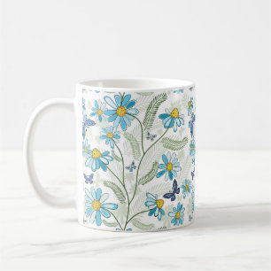Schönes, handgezeichnetes, blaues Blumenmuster Kaffeetasse
