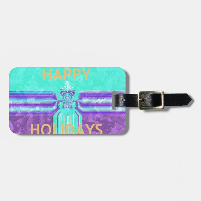 Schönes Happy Holidays Blue Cyan Vektordesign Gepäckanhänger (Vorderseite horizontal)