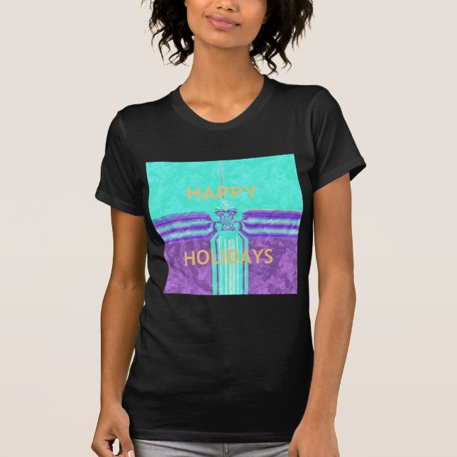 Schönes Happy Holidays Blue Cyan Vektordesign T-Shirt (Vorderseite)