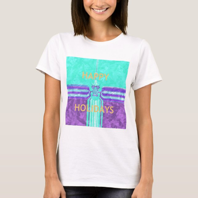 Schönes Happy Holidays Blue Cyan Vektordesign T-Shirt (Vorderseite)