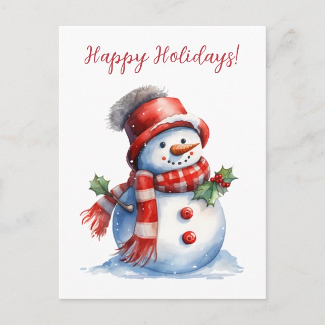 Schönes Happy Holidays Snowman Wasserfarbenarena Postkarte (Vorderseite)