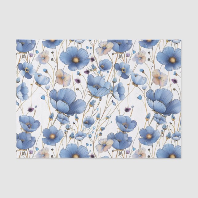 Schönes hellblaues Blumenpapier Seidenpapier (Vorderseite)