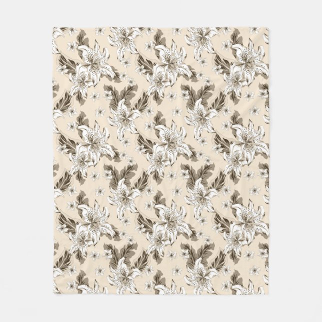 Schönes hellbraunes Blume Muster Fleecedecke (Vorderseite)