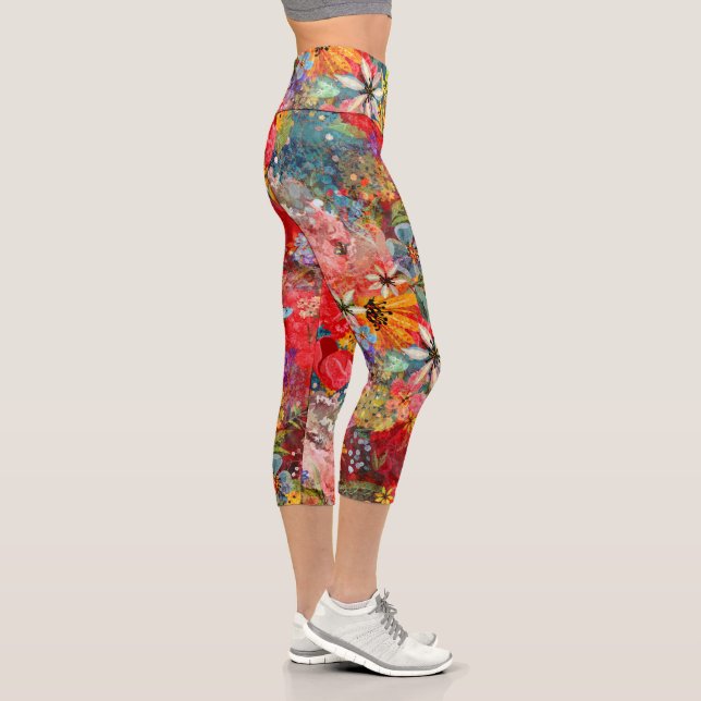 Schönes, helles, Abstraktes Blumenmuster Capri Leggings (Rechts)