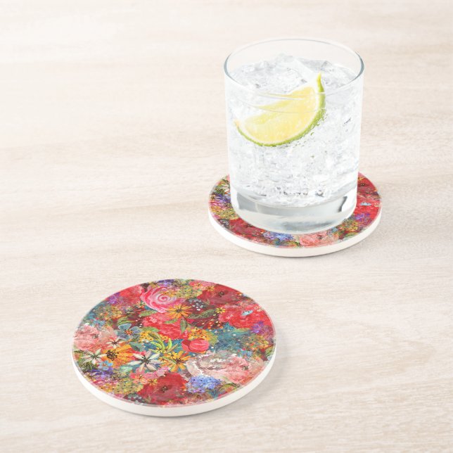 Schönes, helles, Abstraktes Blumenmuster Getränkeuntersetzer (Seite)