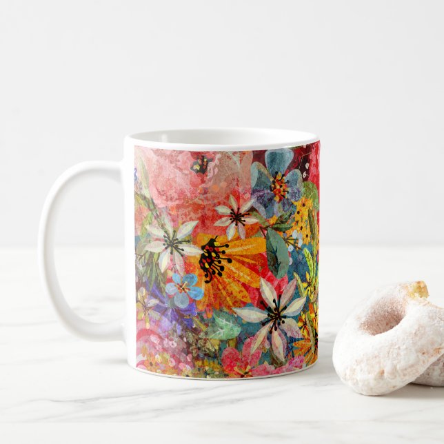 Schönes, helles, Abstraktes Blumenmuster Kaffeetasse (Mit Donut)
