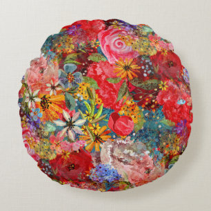 Schönes, helles, Abstraktes Blumenmuster Rundes Kissen
