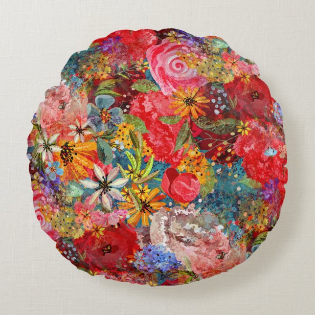 Schönes, helles, Abstraktes Blumenmuster Rundes Kissen (Vorderseite)
