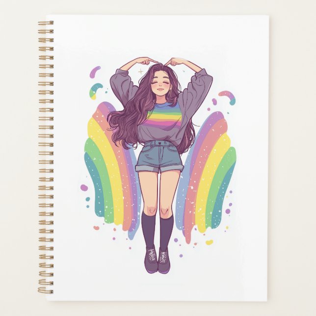 schönes helles Mädchen mit Regenbogenhaar Planer (Vorderseite)