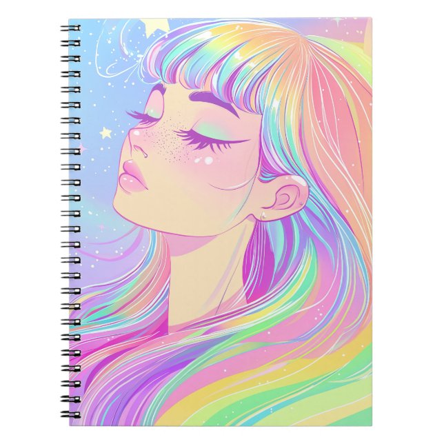 schönes helles Mädchen mit Regenbogenhaaren aus c Notizblock (Vorderseite)