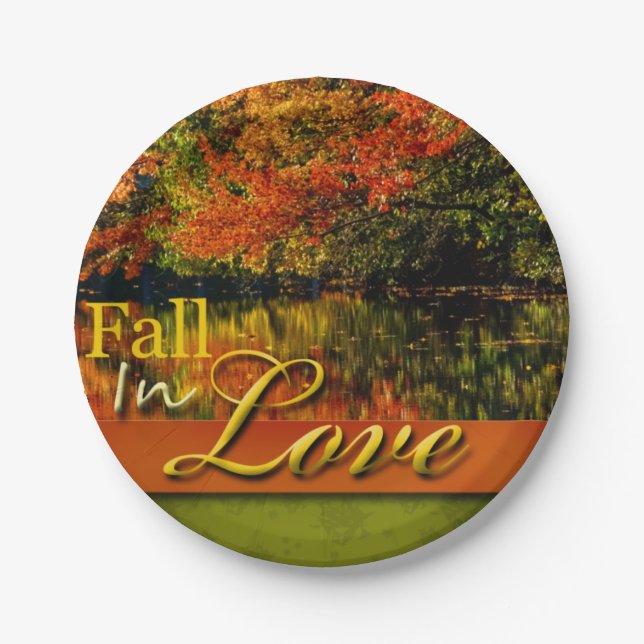Schönes Herbst Foto Fall in der Liebe Hochzeit rus Pappteller (Vorderseite)