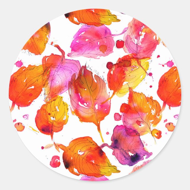 Schönes Herbstblatt mit Aquarellfarbe Runder Aufkleber (Vorderseite)