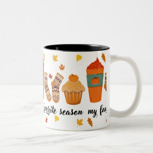 schönes Herbstmotiv mit Socken, Muffin und Latte Zweifarbige Tasse