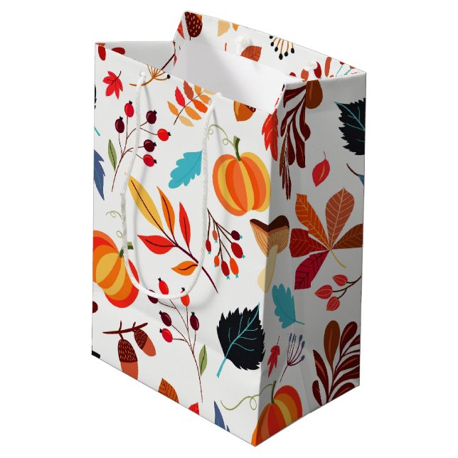 Schönes Herbstmuster 1 Mittlere Geschenktüte (Rückseite Schrägansicht)