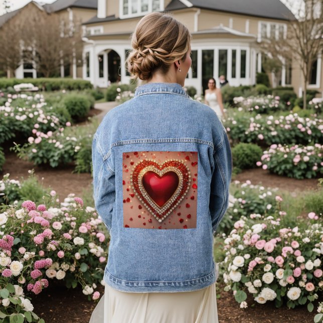 Schönes Herz mit Diamanten Jeansjacke (Hochzeit Rückseite)
