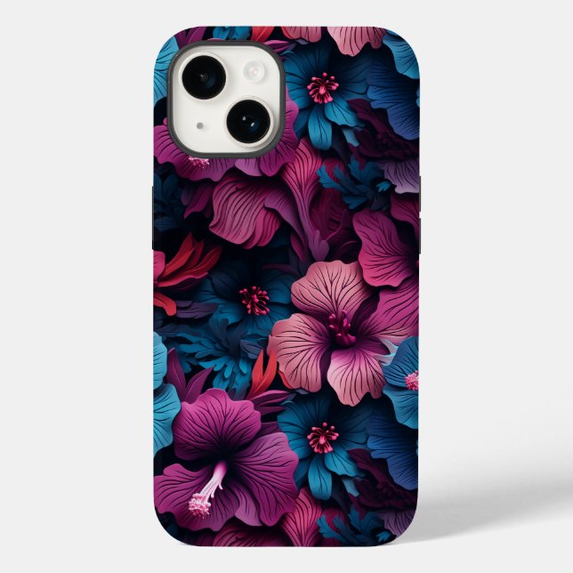 Schönes Hibiskus Blume Muster Case-Mate iPhone 14 Hülle (Rückseite)