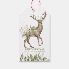 Schönes Hirsch mit Blume | Frohe Weihnachten Geschenkanhänger
